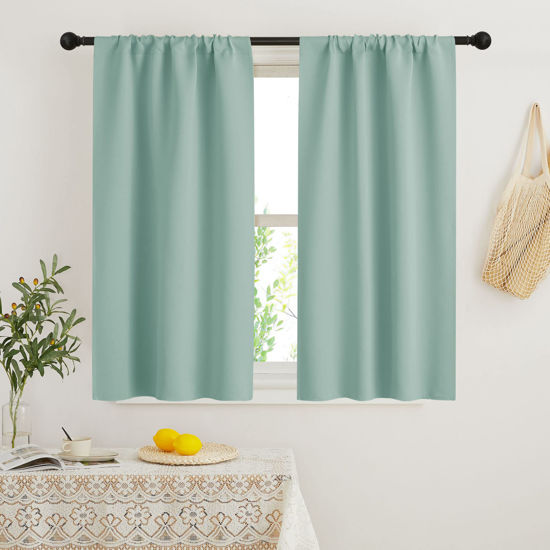 Picture of RYB HOME Dorm Curtains Room Darkening, 45 inch Length Privacy Window Treatment Thermal Insulated Covers for Shortage Room Studio Nursery, W29 x L45 inch, 2 Panels, Aqua