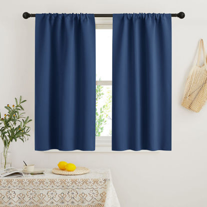 Picture of RYB HOME 45 inch Length Curtains for Kitchen, Room Darkening Narrow Window Drapes Thermal Insulated Privacy Covers for Basement RV Camper, W 29 x L 45 inch, Set of 2, Navy Blue