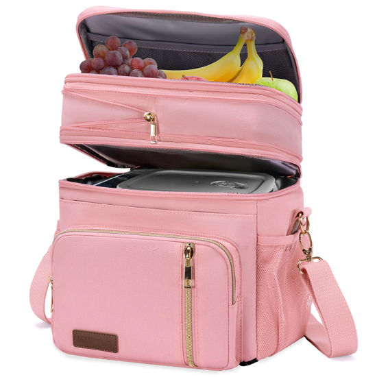 Picture of MIYCOO Lunch Bag & Lunch Box for Women Men Double Deck - Leakproof Insulated Soft Large Lunch Cooler Bag, Pink,15L