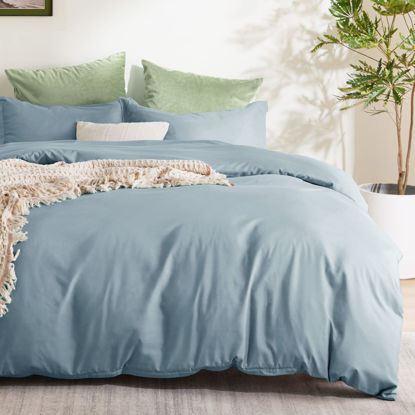 Picture of Bedsure Mineral Blue Duvet Cover Full Size - Soft Double Brushed Duvet Cover for Kids with Zipper Closure, 3 Pieces, Includes 1 Duvet Cover (80"x90") & 2 Pillow Shams, NO Comforter