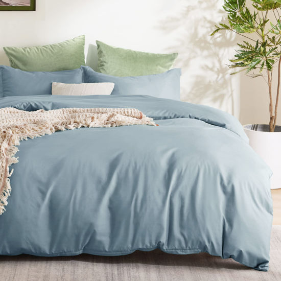 Picture of Bedsure Mineral Blue Duvet Cover Full Size - Soft Double Brushed Duvet Cover for Kids with Zipper Closure, 3 Pieces, Includes 1 Duvet Cover (80"x90") & 2 Pillow Shams, NO Comforter
