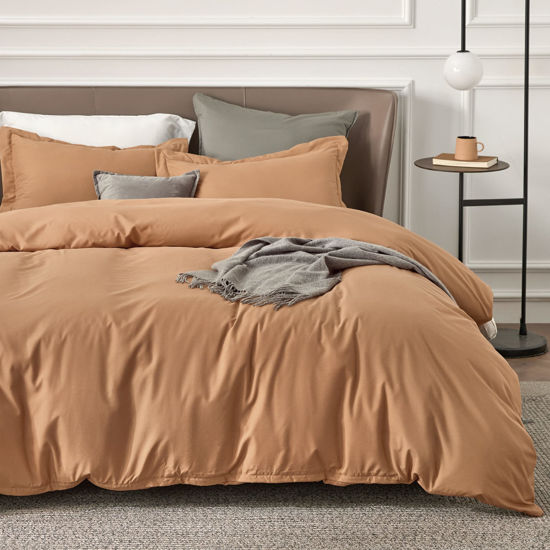 Picture of Bedsure Burnt Orange Duvet Cover California King Size - Soft Double Brushed Duvet Cover Set 3 Pieces with Zipper Closure, 1 Duvet Cover 104x98 inches and 2 Pillow Shams, NO Comforter