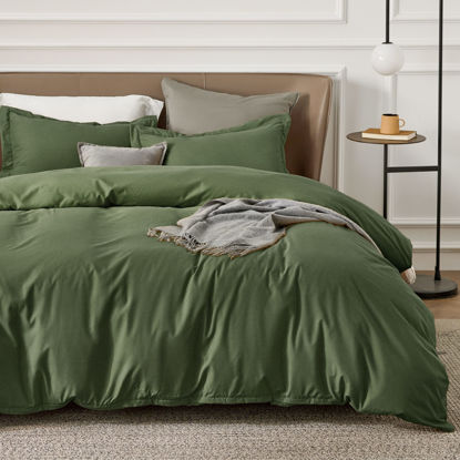 Picture of Bedsure Olive Green Duvet Cover Oversized Queen Size - Soft Double Brushed Duvet Cover for Kids with Zipper Closure, 3 Pieces, Includes 1 Duvet Cover (98"x98") & 2 Pillow Shams, NO Comforter