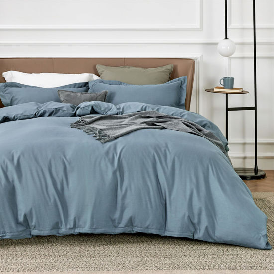 Picture of Bedsure Mineral Blue Duvet Cover California King Size - Soft Double Brushed Duvet Cover for Kids with Zipper Closure, 3 Pieces, Includes 1 Duvet Cover (104"x98") & 2 Pillow Shams, NO Comforter