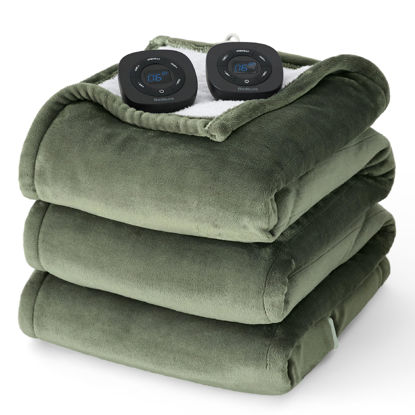 Picture of Bedsure Electric Blanket King Size - Dual Control Heated Blanket Queen, Fast Heating with 10 Time Settings & 10 Heat Settings, Warm Gift for Grandma (100x90 inches, Olive Green)