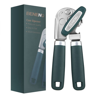 Picture of Can Opener Manual with Magnet and Sharp Blade Smooth Edge, Handheld Openers with Big Effort-Saving Knob, Can Opener with Multifunctional Bottles Opener, Green