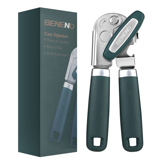 Picture of Can Opener Manual with Magnet and Sharp Blade Smooth Edge, Handheld Openers with Big Effort-Saving Knob, Can Opener with Multifunctional Bottles Opener, Green