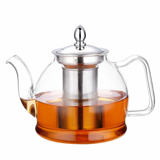 Picture of HIWARE 1000ml Glass Teapot with Removable Infuser, Stovetop Safe Tea Kettle, Blooming and Loose Leaf Tea Maker Set