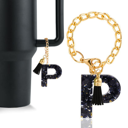 Picture of Letter Charm Accessories for Stanley Cup 1 PCS Cute Initial Keychain Handle Charm for Stanley Tumbler for Women Black Letter P