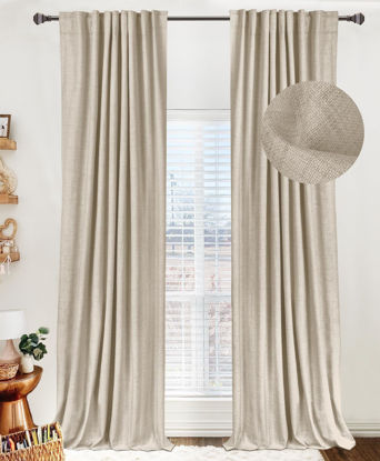 Picture of 100% Blackout Shield Linen Blackout Curtains for Bedroom 108 Inches Long, Back Tab/Rod Pocket Living Room Drapes, Thermal Insulated Blackout Curtains 2 Panels Set, 50" W x 108" L, Oatmeal