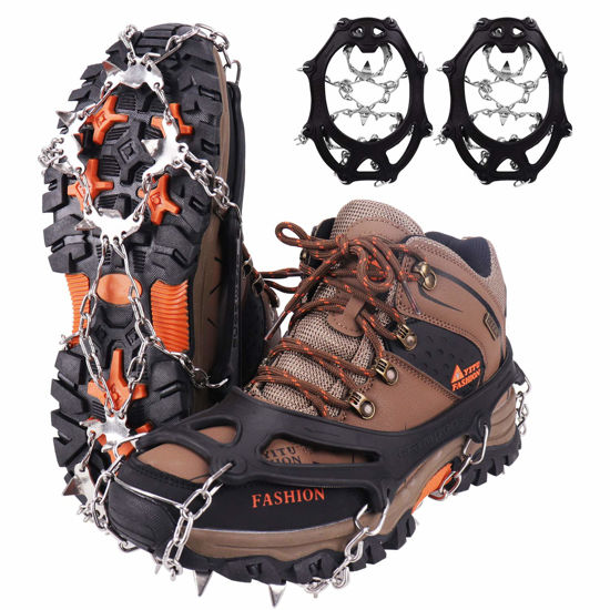 Picture of WIN.MAX Crampons for Shoes, Traction Cleats Ice Snow Grips with 19 Stainless Steel Spikes, Shoe Talons Anti - Slip Boots Spikes for Walking, Jogging, Climbing and Hiking (Black, M)