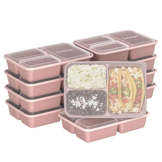 Picture of Bentgo 20-Piece Glitter Lightweight, Durable, Reusable BPA-Free 3-Compartment Containers - Microwave, Freezer, Dishwasher Safe (Glitter Garden Edition - Rosette Glitter)