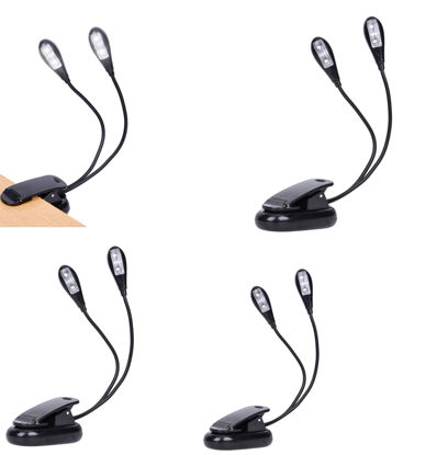 Picture of 4 Pack Music Stand Lights, Eye Caring Clip-on Piano Light, USB & AAA Battery Operated, LED Book Reading Lamps, 4 Brightness, Ideal for Musician, Kids, Piano, Orchestra, Guitar, Travel (Dual Arm)