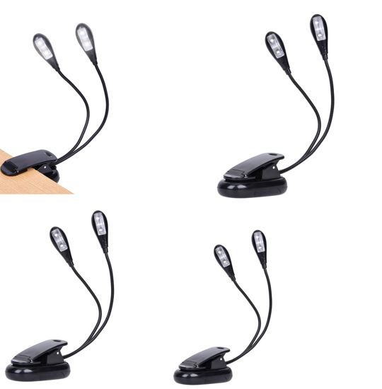 Picture of 4 Pack Music Stand Lights, Eye Caring Clip-on Piano Light, USB & AAA Battery Operated, LED Book Reading Lamps, 4 Brightness, Ideal for Musician, Kids, Piano, Orchestra, Guitar, Travel (Dual Arm)