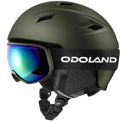Picture of Odoland Ski Helmet and Goggles Set, Snowboard Helmet Glasses for Men, Women & Youth - Shockproof/Windproof Gear for Skiing, Snowboarding, OliveGreen, S