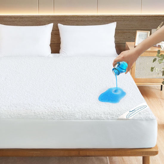 Picture of King Mattress Protector King Size Mattress Cover Protector Absorbent & Skin-Friendly & Noiseless Mattress Topper Pad Bed Sheets Terry Fitted up to 18'' Waterproof Mattress Protector King Machine Wash