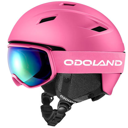 Picture of Odoland Ski Helmet and Goggles Set, Snowboard Helmet Glasses for Men, Women & Youth - Shockproof/Windproof Gear for Skiing, Snowboarding,Pink,M