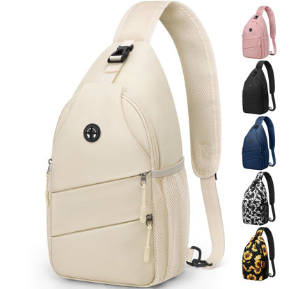 Picture of Pritent Crossbody Bags for Women Men Trendy Sling Bag Bakpack Casual Chest Bag with Convertible Shoulder Strap Travel Cross Body Bag for Hiking Traveling Outdoors(Beige)