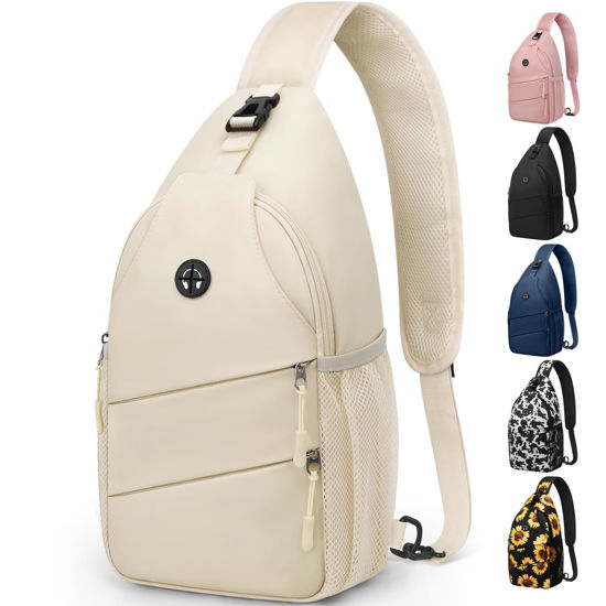 Picture of Pritent Crossbody Bags for Women Men Trendy Sling Bag Bakpack Casual Chest Bag with Convertible Shoulder Strap Travel Cross Body Bag for Hiking Traveling Outdoors(Beige)