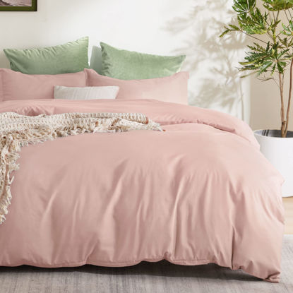 Picture of Bedsure Duvet Cover King Size - Soft Double Brushed Bedding Set for Kids & Adults, Zipper Closure, 3 Pieces, Includes 1 Duvet Cover (104"x90") & 2 Pillow Shams, NO Comforter, Pale Blush