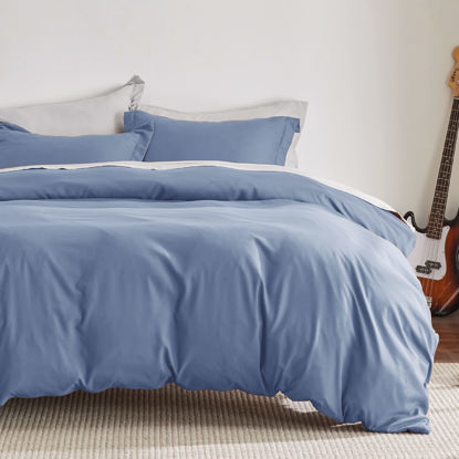 Picture of Bedsure Duvet Cover Queen Size - Soft Double Brushed Bedding Set for Kids & Adults, Zipper Closure, 3 Pieces, Includes 1 Duvet Cover (90"x90") & 2 Pillow Shams, NO Comforter, Slate Blue
