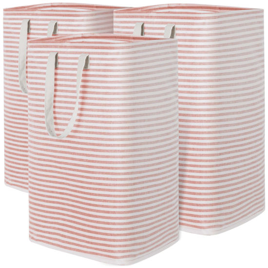 Picture of Lifewit 3 Pack Laundry Hamper Large Collapsible Laundry Baskets, Freestanding Waterproof Clothes Hamper with Easy Carry Handles in Laundry Room Bedroom Bathroom College Dorm for Adults, Pink, 3 x 80L