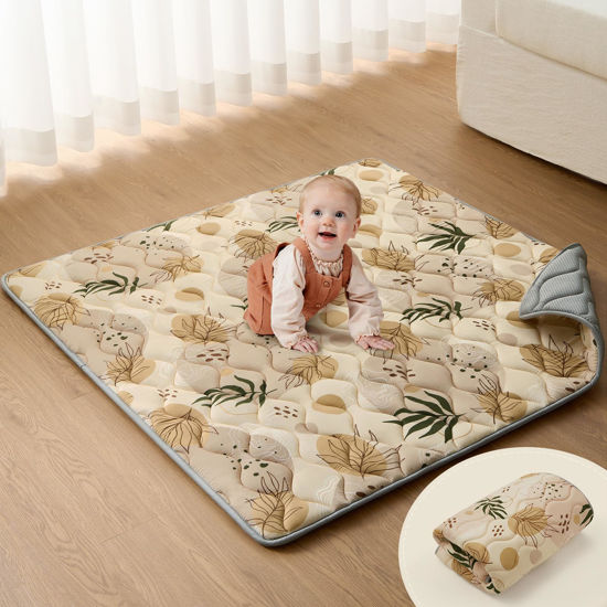 Picture of Blissful Diary Portable Baby Play Mats for Floor, Thicken Cushioned Foldable Baby Crawling Mat for Indoor Outdoor, Non-Slip & Washable Kids Playmat for Tummy Time Activity, Earth Tones 43" X 43"