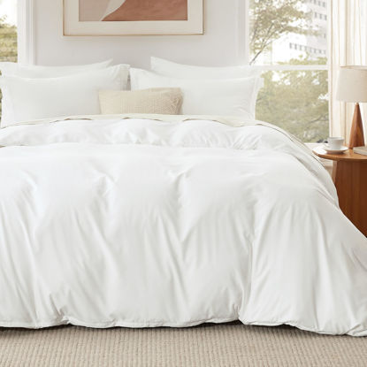 Picture of Bedsure King Duvet Cover with Fitted Sheet - Soft Double Brushed Bedding Set with Zipper Closure, 6 Pieces, Includes 1 Duvet Cover, 1 Fitted Sheet, 2 Pillow Shams, 2 Pillowcases, NO Comforter, White