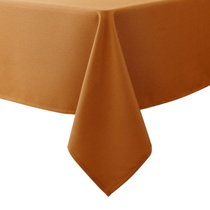 Picture of Biscaynebay Fall Tablecloth Textured Fabric 90x132 Inch Rectangular, Bronze Thanksgiving Autumn Harvest Water Resistant Fabric Tablecloths for Kitchen, Dining, Wedding, Parties Machine Washable