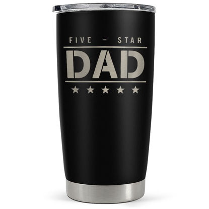Picture of SANDJEST Five-star Dad Tumbler with Lid - Best Dad 20oz Insulated Stainless Steel Mug - Coffee Cup for Travel Sport Outdoor Activities Office, Gift for Birthday Father's Day