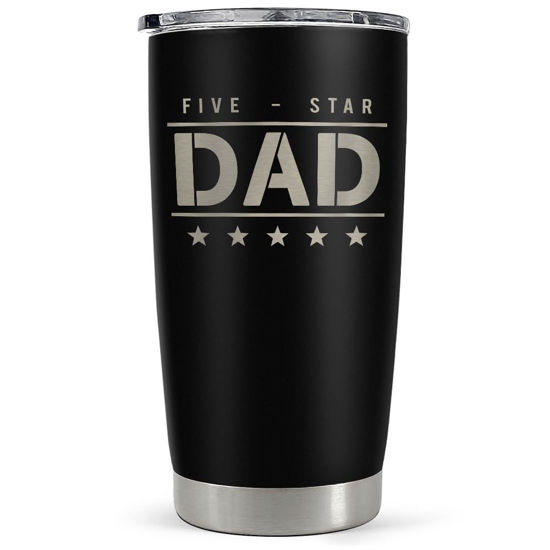 Picture of SANDJEST Five-star Dad Tumbler with Lid - Best Dad 20oz Insulated Stainless Steel Mug - Coffee Cup for Travel Sport Outdoor Activities Office, Gift for Birthday Father's Day