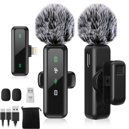 Picture of Wireless Lavalier Microphone for iPhone 5-14 Series, LED Display Mini Lav for iPhone with Noise Cancelling, Lapel Mic Wireless 2 pack for Content Creator Video Recording, Vlogging (Lightning Only)