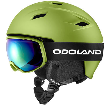 Picture of Odoland Ski Helmet and Goggles Set, Snowboard Helmet Glasses for Men, Women & Youth - Shockproof/Windproof Gear for Skiing, Snowboarding, Lime Green, S