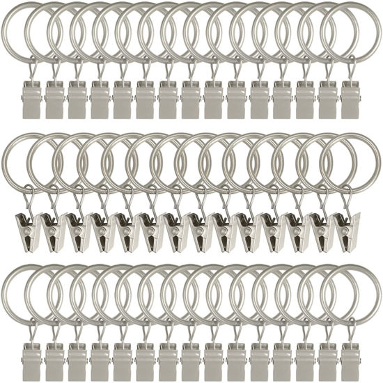 Picture of AMZSEVEN 44 Pack Metal Curtain Rings with Clips, Drapery Clips with Rings, Drapes Rings 1 in I D, Fits Diameter 6/8 in Curtain Rod, Matte Silver