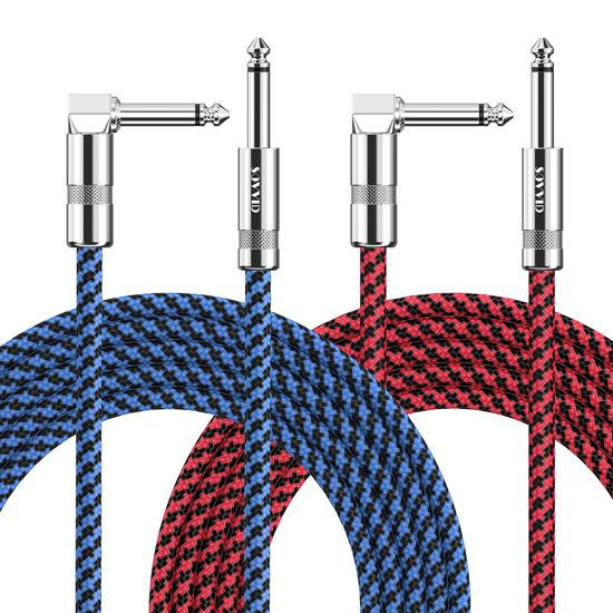 Picture of Sovvid Guitar Cable 10FT 2 Pack Instrument Cable Guitar Cord Electric Guitar Cable Guitar AMP Cord for Bass Guitar Keyboard 1/4 Inch Cable Right Angle Blue and Red