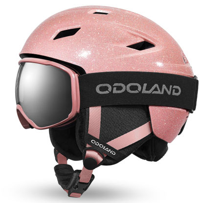 Picture of Odoland Ski Helmet and Goggles Set, Snowboard Helmet Glasses for Men, Women & Youth - Shockproof/Windproof Gear for Skiing, Snowboarding, Snowmobile Starry Pink,M