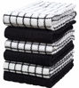 Picture of Kitchen Towels 16"x 28" | Dish Towels | Kitchen Hand Towels | Large Dishcloths | Highly Absorbent Tea Towel with Hanging Loop | Natural Ring Spun Cotton, 380 GSM | Black Check Design - 6 Pack