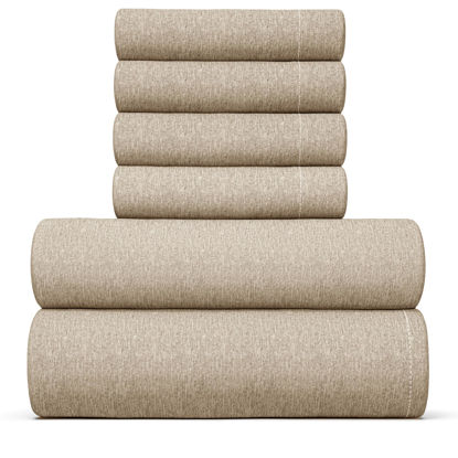 Picture of Queen 6 Piece Sheet Set - Breathable & Cooling Bed Sheets - Hotel Luxury Bed Sheets for Women, Men, Kids & Teens - Deep Pocket Bedding w/ Easy Fit - Soft & Wrinkle Free - Queen Heathered Beige Sheets