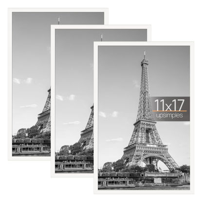 Picture of upsimples 11x17 Picture Frame White 3 Pack, Scratch-Proof 11 x 17 Poster Frames for Photo Gallery - Slide-In Strips, Horizontal or Vertical Wall Mounting