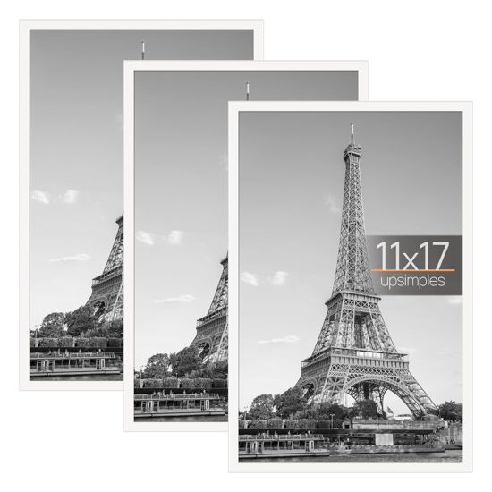 Picture of upsimples 11x17 Picture Frame White 3 Pack, Scratch-Proof 11 x 17 Poster Frames for Photo Gallery - Slide-In Strips, Horizontal or Vertical Wall Mounting