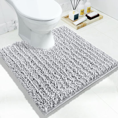 Picture of Yimobra Toilet Rugs U Shaped 24x24, Soft Comfortable Absorbent Chenille Toilet Mat for Bathroom Floor, Non-Slip Contour Bathroom Rugs for Toilet, Dry Quickly Machine Washable, Silver