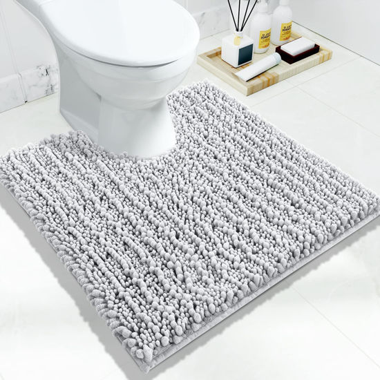 Picture of Yimobra Toilet Rugs U Shaped 24x24, Soft Comfortable Absorbent Chenille Toilet Mat for Bathroom Floor, Non-Slip Contour Bathroom Rugs for Toilet, Dry Quickly Machine Washable, Silver