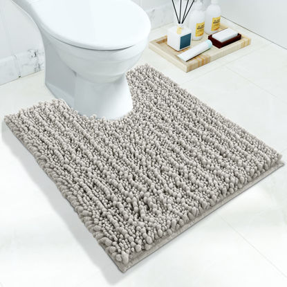 Picture of Yimobra Toilet Rugs U Shaped 24x20, Soft Comfortable Absorbent Chenille Toilet Mat for Bathroom Floor, Non-Slip Contour Bathroom Rugs for Toilet, Dry Quickly Machine Washable, Sand