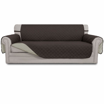 Picture of Easy-Going Reversible Oversized Couch Cover for 3 Cushion Couch Sofa Cover for Dogs Water Resistant Furniture Protector Cover with Foam Sticks for Pet (Oversized Sofa, Chocolate/Beige)