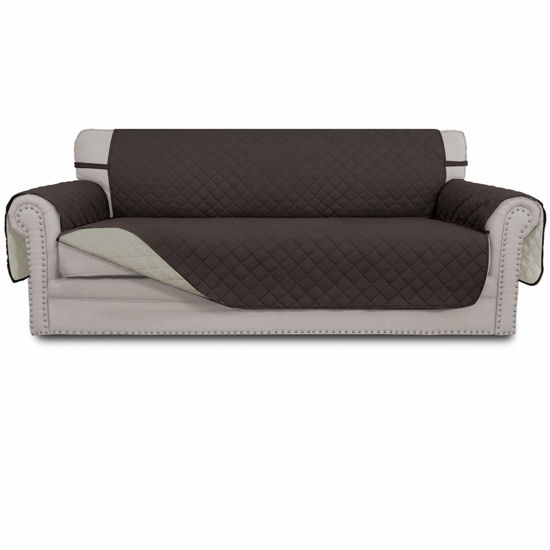 Picture of Easy-Going Reversible Oversized Couch Cover for 3 Cushion Couch Sofa Cover for Dogs Water Resistant Furniture Protector Cover with Foam Sticks for Pet (Oversized Sofa, Chocolate/Beige)