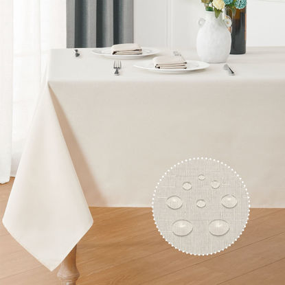 Picture of Veblandy Rectangle Tablecloth 60x120 inch Linen Textured Waterproof Table Cloth Stain and Wrinkle Resistant Washable, Decorative Fabric Table Cover for Outdoor and Indoor Use, Ivory