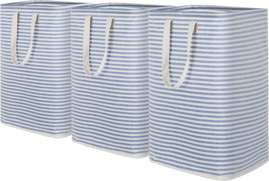 Picture of Lifewit 3 Packs Freestanding Laundry Hamper, Collapsible Waterproof Large Laundry Basket with Easy Carry Extended Handles for Clothes, Towels, Blue, 3 x 75L