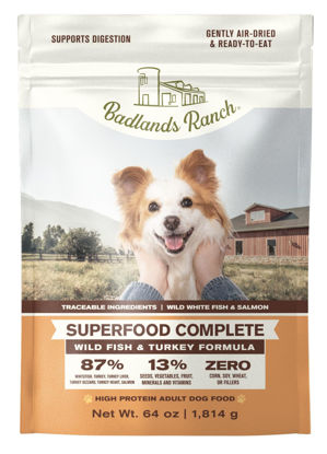 Picture of BADLANDS RANCH - Superfood Complete, Air-Dried Adult Dog Food - High Protein, Zero Fillers, Superfood Nutrition by Katherine Heigl (64 oz., Wild Fish and Turkey Formula)