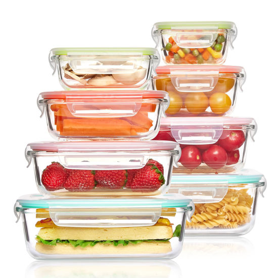 Picture of Vtopmart 8 Pack Glass Food Storage Containers with Airtight Lids, Glass Meal Prep Containers, Bento Boxes for Lunch, for Microwave, Oven, Freezer and Dishwasher, BPA Free