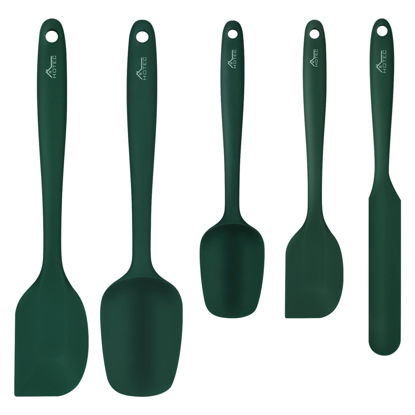 Picture of HOTEC High Heat Resistant Food Grade Silicone Rubber Spatula Set for Baking, Cooking, and Mixing Non Stick Dishwasher Safe BPA-Free Dark Green Set of 5